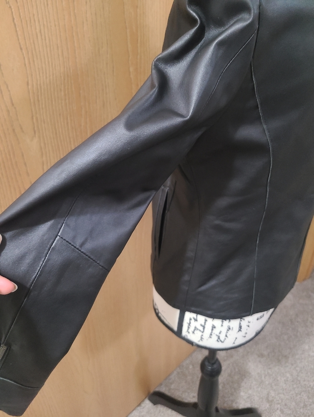 Ecru Black Lamb Leather Bikercore Mobwife Moto Jacket Zipper Blazer - Picture 5 of 6